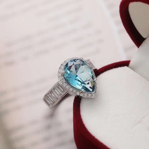 🔥Dainty Sea Blue Water Drop Crystal Pure CZ Silver Pear  display picture 1